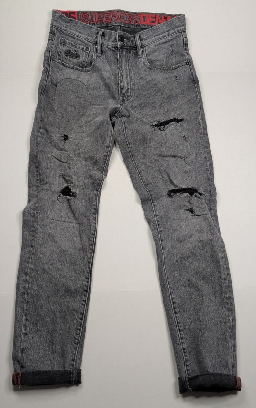 SuperDry Conor 05 Taper Men's Black Gray Distressed Stretch Denim Jeans W28 L32